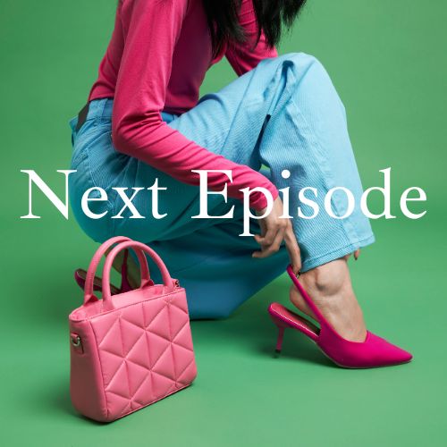 Lady with pink shoes pink purse, Next Episode Interviewing Jesus Podcast