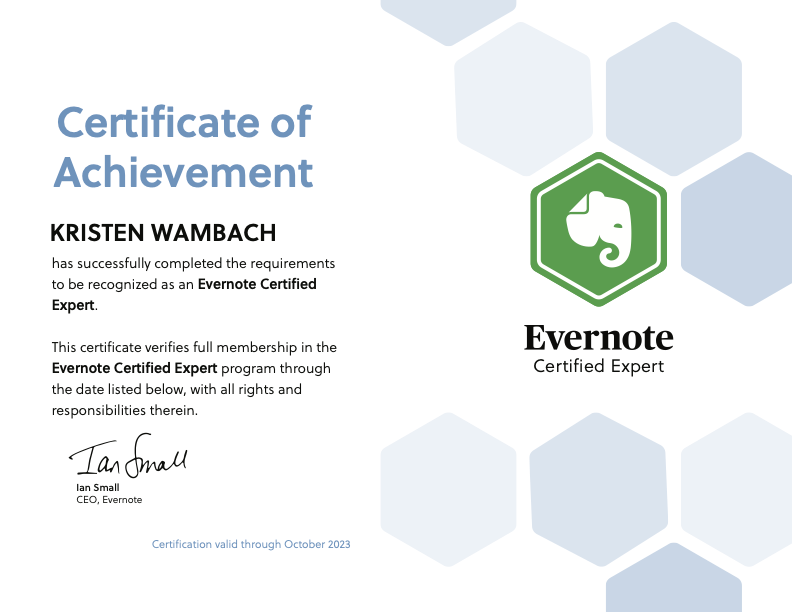 Kristen Wambach Certified Evernote Expert